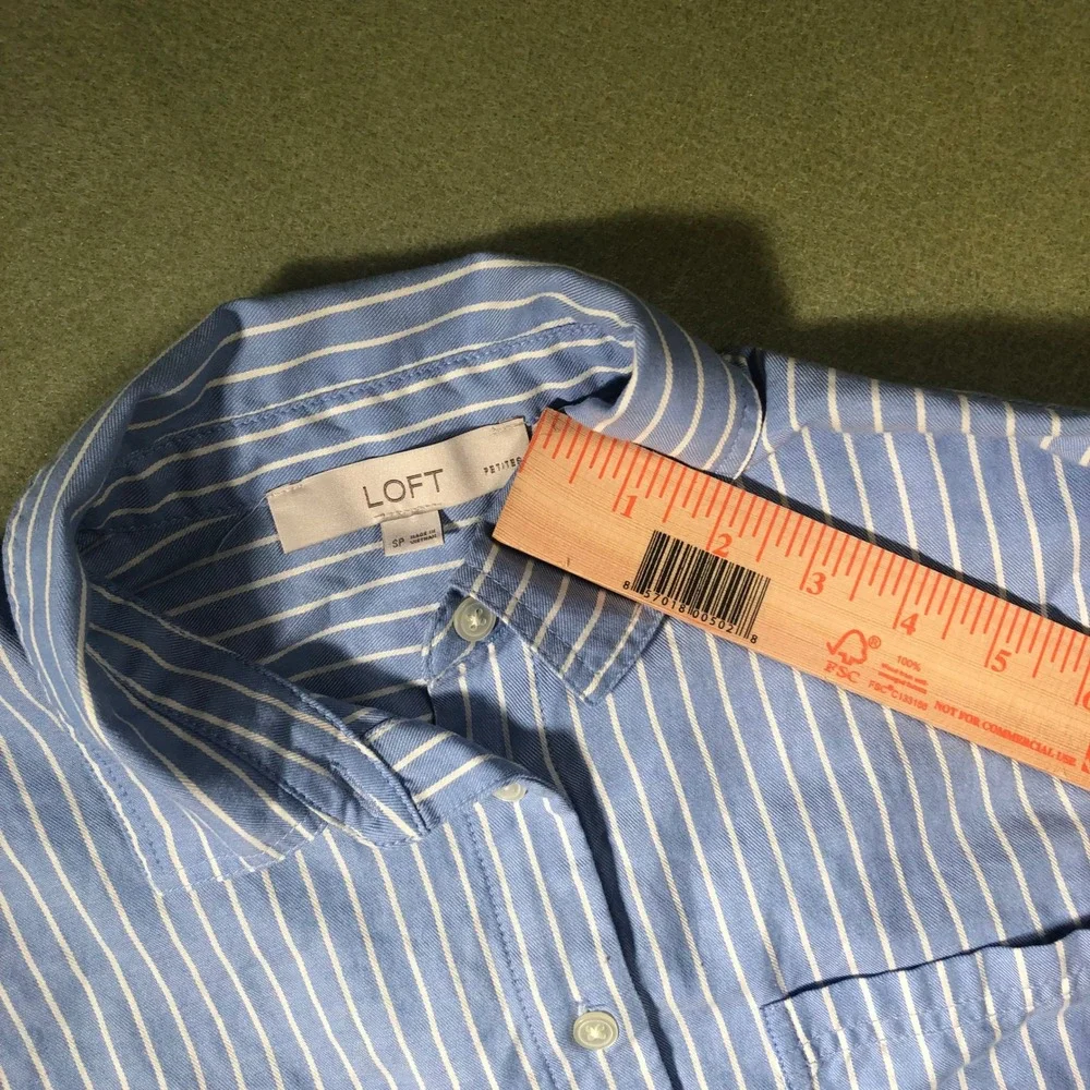 LOFT Striped Button Down Shirt Womens Small Blue White Long Sleeve 600727 - Picture 14 of 16